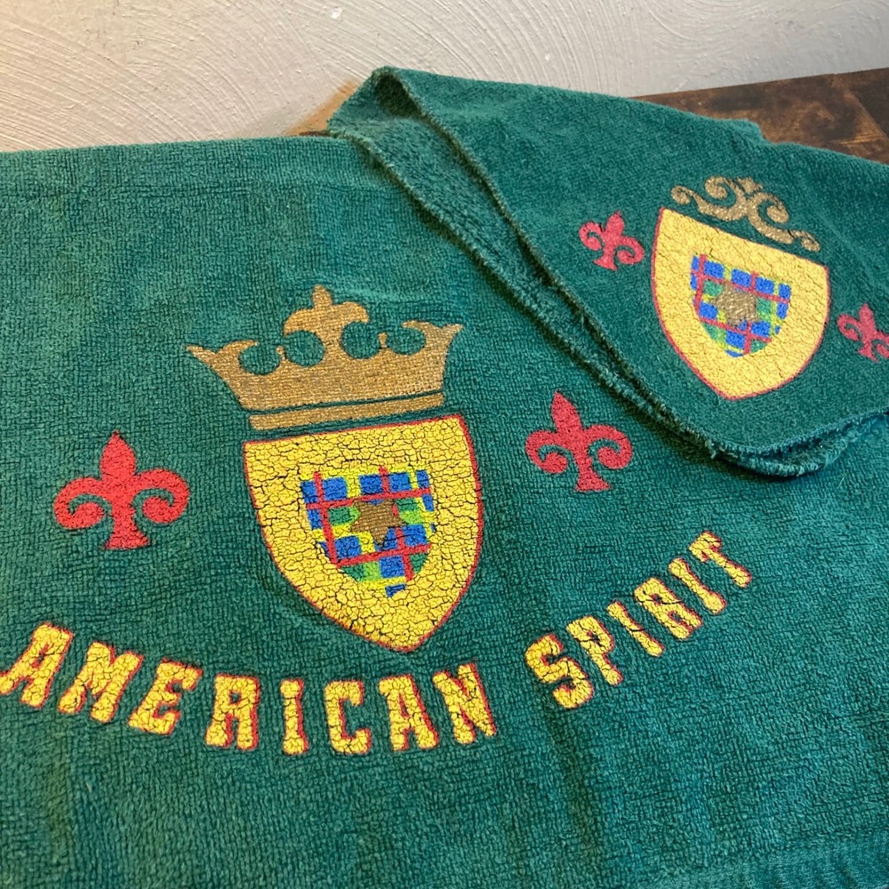 Vintage American Spirit Golf Towel Set Green Cotton Crest Fleur De Lis USA